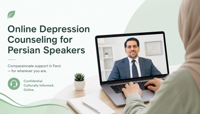 Persian-speaking client attending online depression counseling with Dr. Saeed Ansari