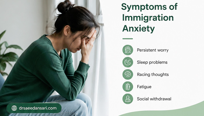 Realistic image showing common symptoms of immigration anxiety after moving abroad